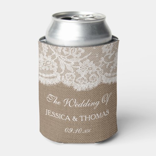 The Burlap  Lace Wedding Collection Can Cooler