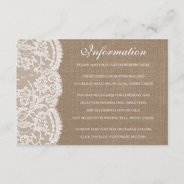 The Burlap & Lace Wedding Collection Detail Cards (Front)