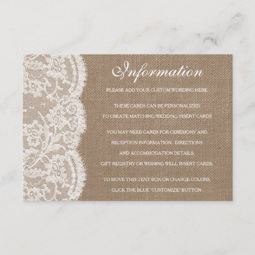 The Burlap &amp; Lace Wedding Collection Detail Cards Custom Invitation