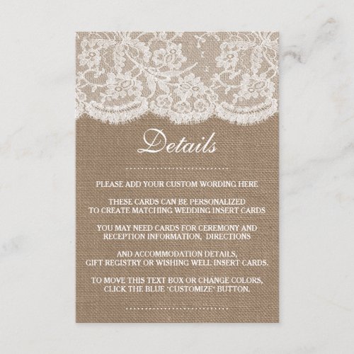 The Burlap  Lace Wedding Collection Enclosure Card