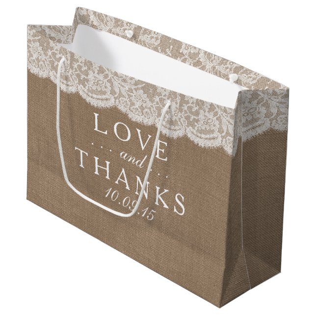 The Burlap & Lace Wedding Collection Gift Bags (Front Angled)