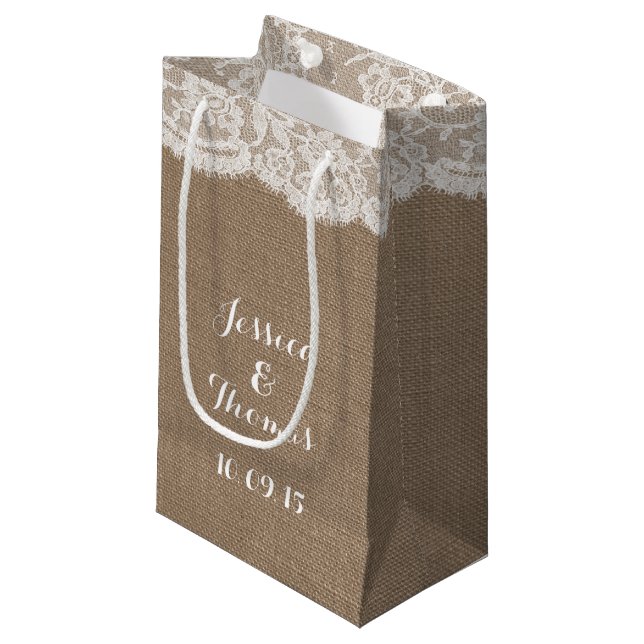 The Burlap & Lace Wedding Collection Gift Bags (Front Angled)