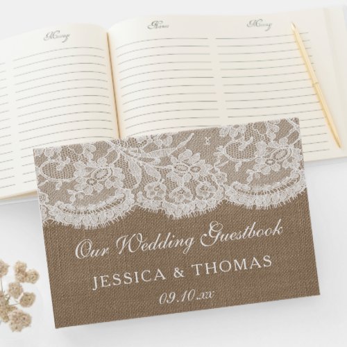 The Burlap  Lace Wedding Collection Guest Book