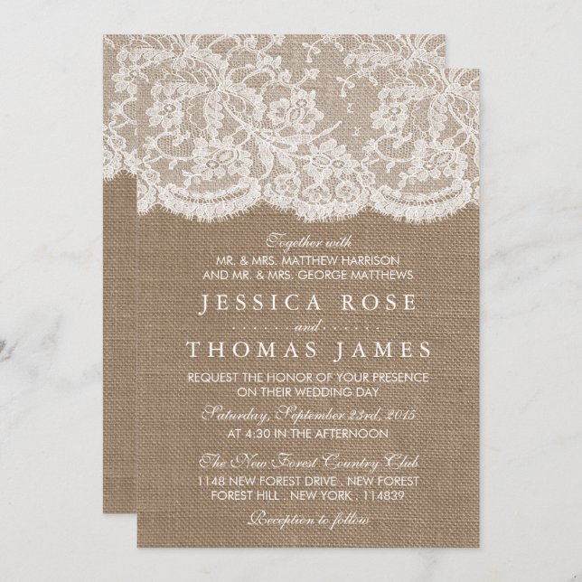 The Burlap & Lace Wedding Collection Invitations (Front/Back)