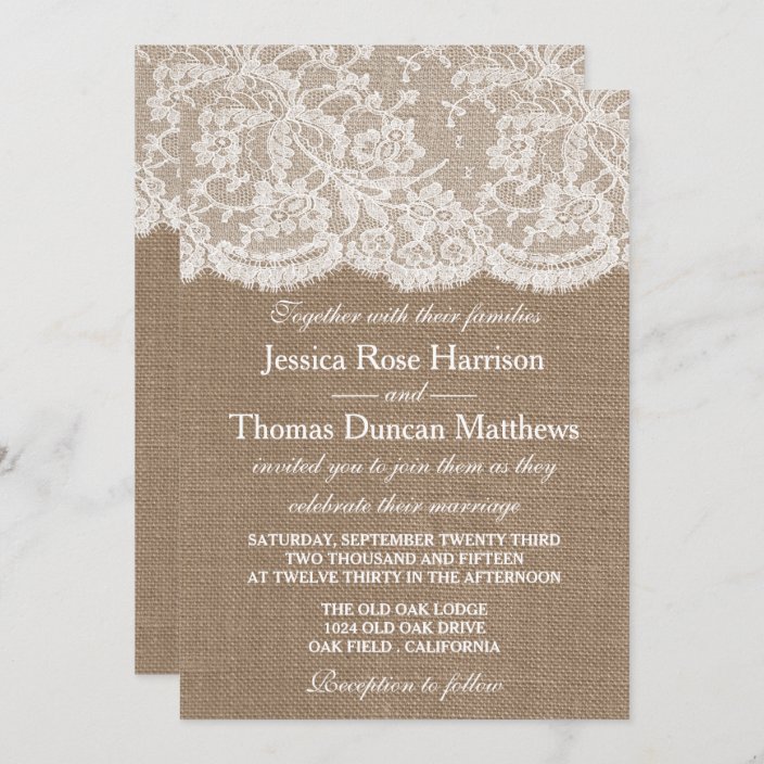 The Burlap And Lace Wedding Collection Invitations Zazzle