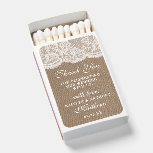 The Burlap  Lace Wedding Collection Matchboxes