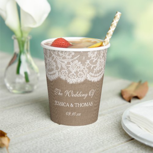 The Burlap  Lace Wedding Collection Paper Cups