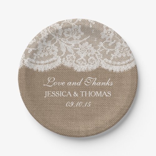 The Burlap  Lace Wedding Collection Paper Plates