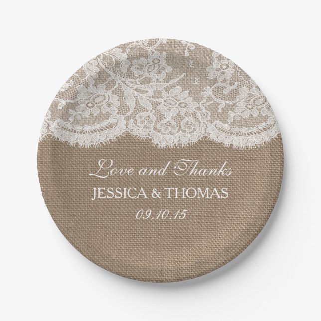 The Burlap & Lace Wedding Collection Paper Plates (Front)