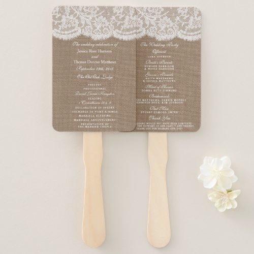 The Burlap  Lace Wedding Collection Programs Hand Fan