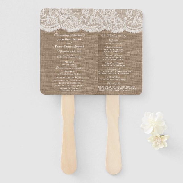 The Burlap & Lace Wedding Collection Programs Hand Fan (Front and Back)