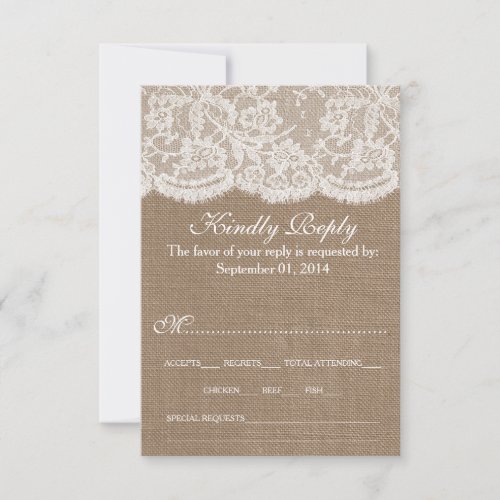 The Burlap  Lace Wedding Collection RSVP Card