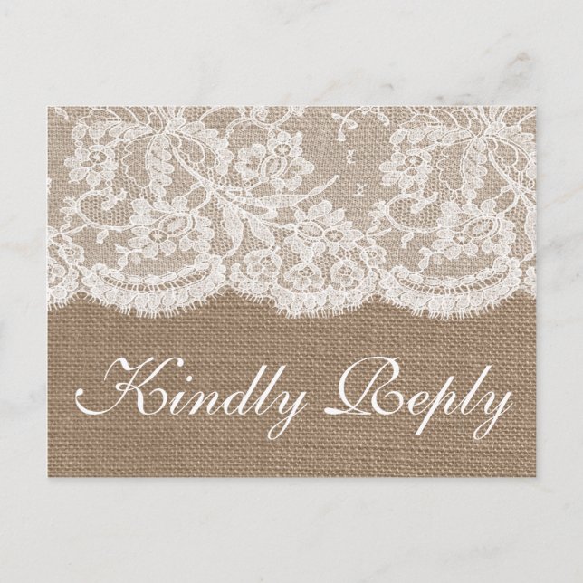 The Burlap & Lace Wedding Collection RSVP Invitation Postcard (Front)