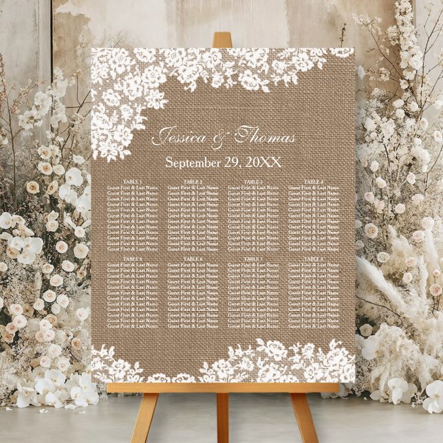 The Burlap & Lace Wedding Collection Seating Chart Foam Board (Creator Uploaded)