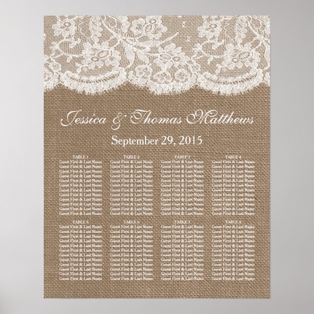 The Burlap & Lace Wedding Collection Seating Chart Poster
