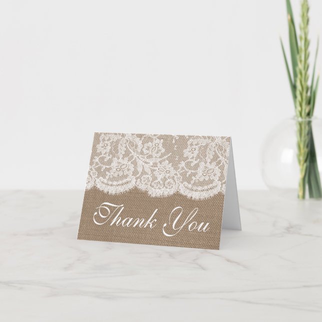 The Burlap & Lace Wedding Collection Thank You Card (Front)