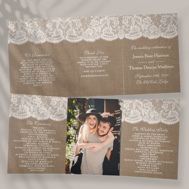 The Burlap & Lace Wedding Collection Tri-Fold Program (Creator Uploaded)