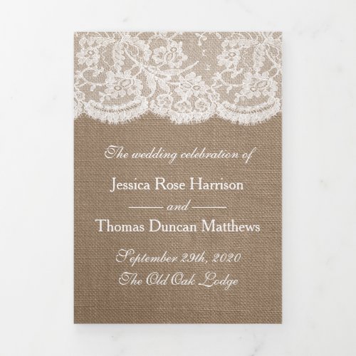 The Burlap  Lace Wedding Collection Tri_Fold Program