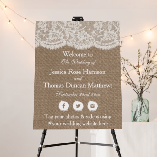 The Burlap  Lace Wedding Collection Welcome Foam Board