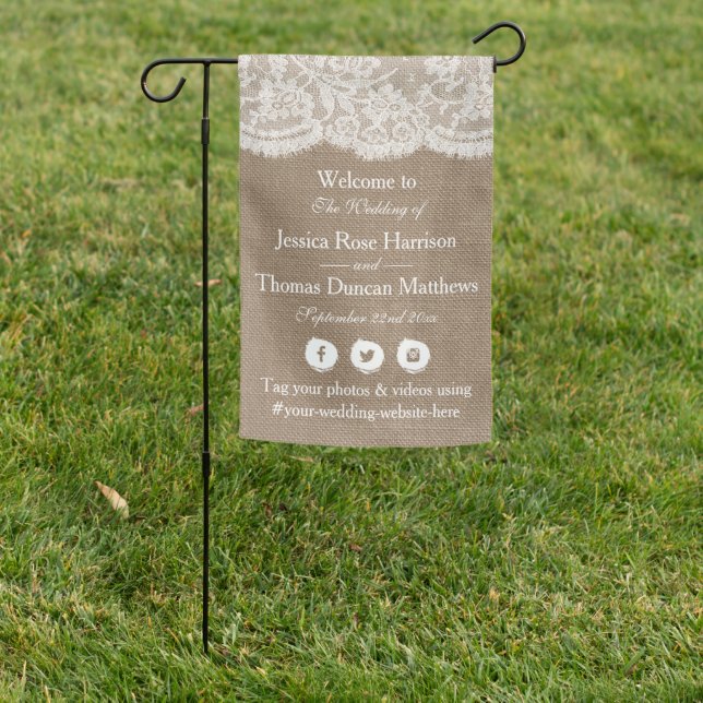 The Burlap & Lace Wedding Collection Welcome Garden Flag (In SItu)