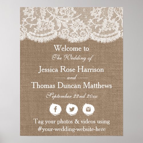 The Burlap  Lace Wedding Collection Welcome Poster