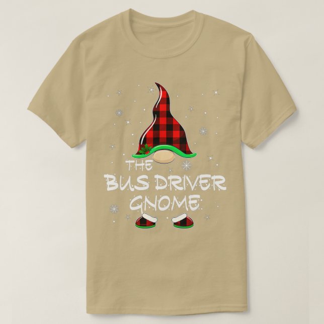 The Bus Driver Gnome Buffalo Plaid Matching Family T-Shirt (Design Front)