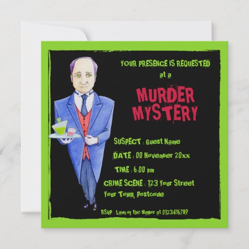 The Butler 2 black Murder Mystery Invitation