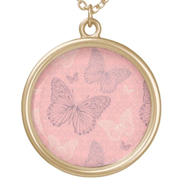 The Butterfly Pink Gold Plated Necklace (Front)