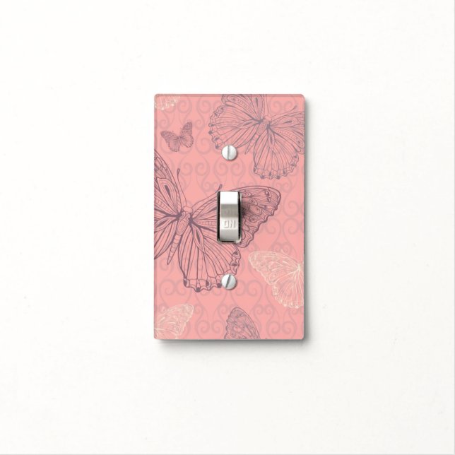 The Butterfly Pink Light Switch Cover (In Situ)