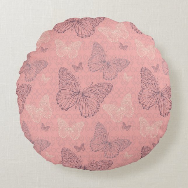 The Butterfly Pink Round Pillow (Front)