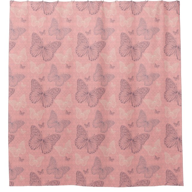 The Butterfly Pink Shower Curtain (Front)