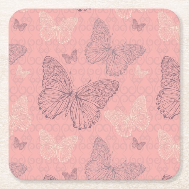 The Butterfly Pink Square Paper Coaster (Front)