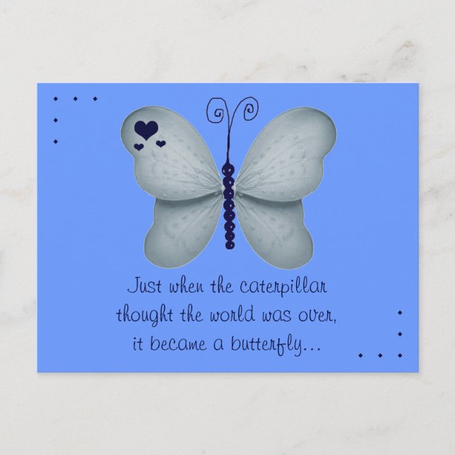 The Butterfly Quote Blue Postcard (Front)