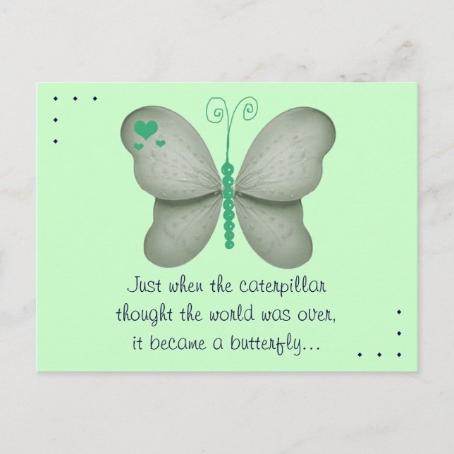 The Butterfly Quote Green Postcard (Front)