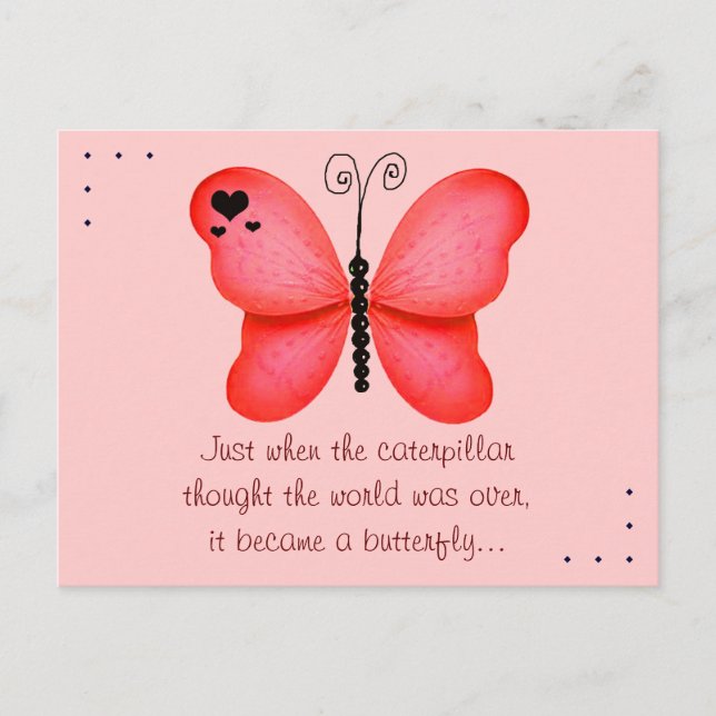 The Butterfly Quote Red Postcard (Front)