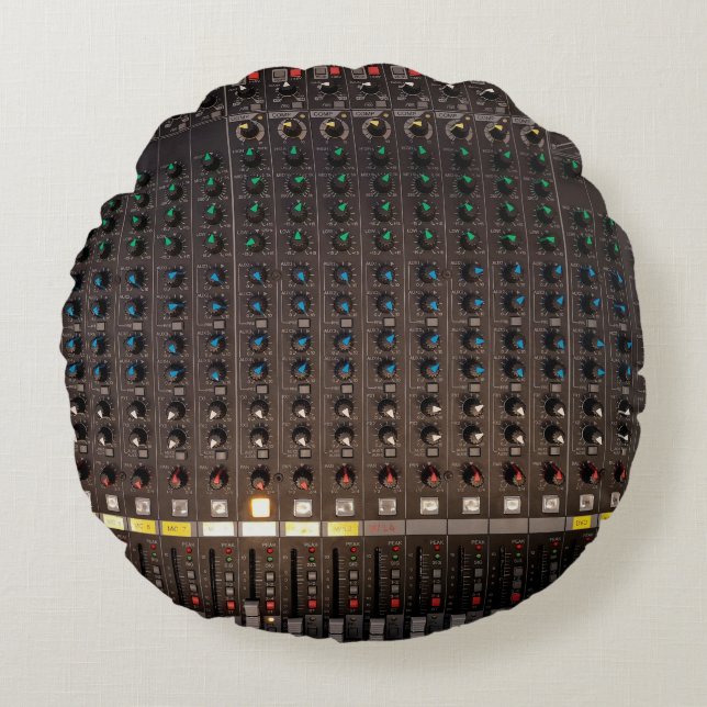 The button on the audio mixer round pillow (Front)