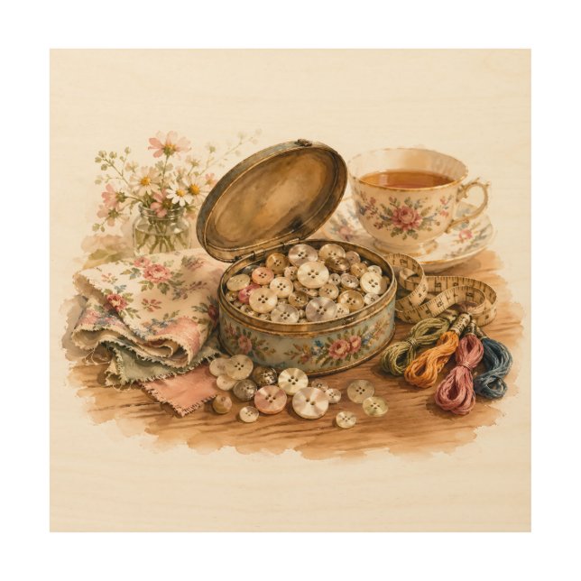 The Button Tin Wood Wall Art (Front)
