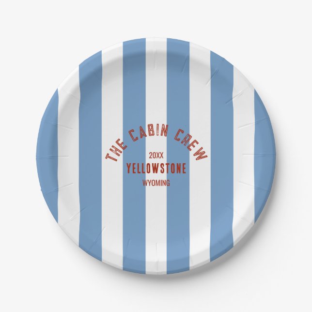The Cabin Crew Custom Crest Blue Park Stripe Pap Paper Plates (Front)