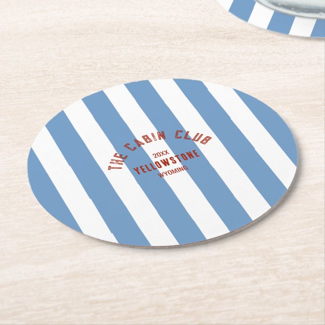 The Cabin Crew Custom Crest Blue Park Stripe Round Paper Coaster (Angled)