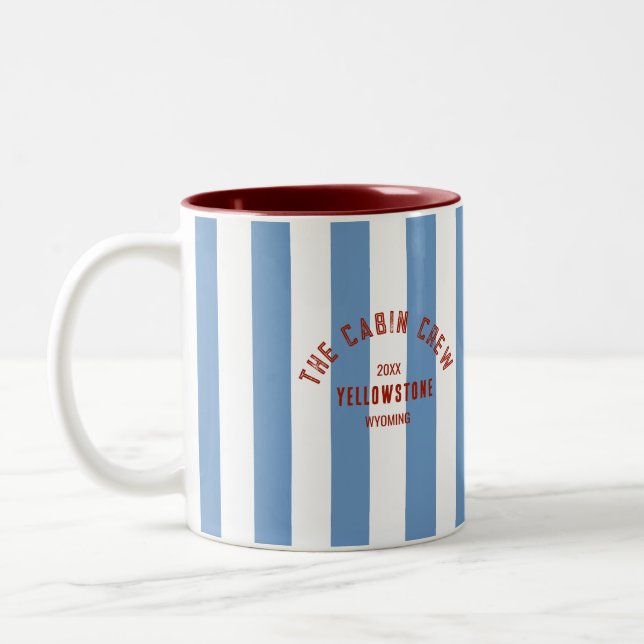 The Cabin Crew Custom Crest Blue Park Stripe  Two-Tone Coffee Mug (Left)