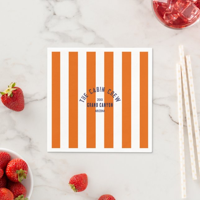 The Cabin Crew Custom Crest Orange Park Stripe Napkins (Insitu)