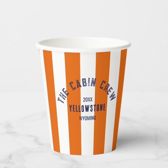 The Cabin Crew Custom Crest Orange Park Stripe  Paper Cups (Front)