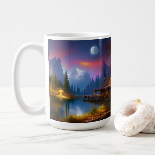 The Cabin in the Cove N the Moon   Coffee Mug (With Donut)