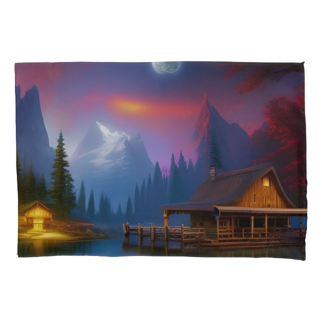 The Cabin in the Cove under the Moon Pillow Case (Front-Left)
