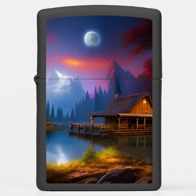 The Cabin in the Cove under the Moon Zippo Lighter (Front)