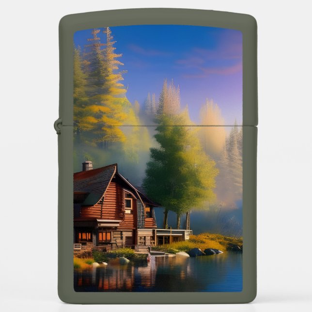 The Cabin in the Cove under the Moon Zippo Lighter (Front)
