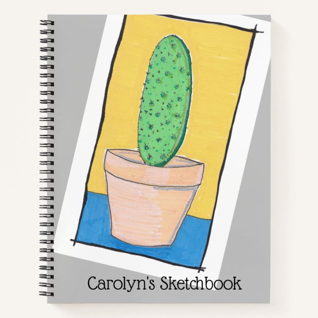 The cactus. Naive art of a prickly pear. Your name Notebook (Front)