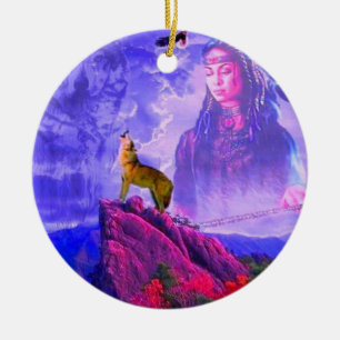 The Call Of The Great Wolf Spirit Ceramic Ornament