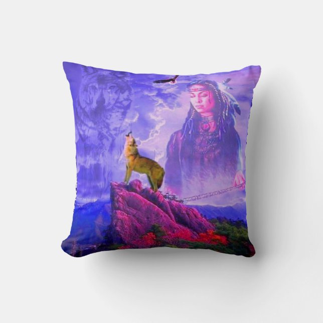 The Call Of The Great Wolf Spirit Throw Pillow (Front)