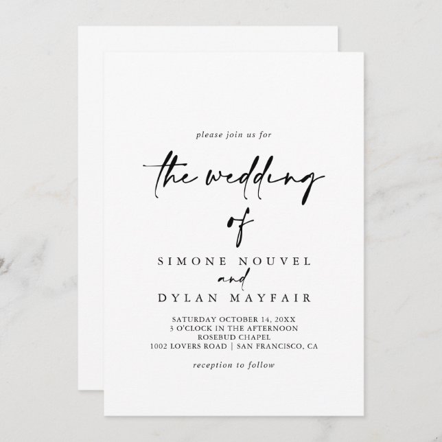 The Calligraphy Modern Elegant Wedding Of  Invitation (Front/Back)